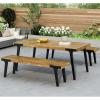 Christopher Knight Home 3 Piece Patio Dining Table,Acacia Wood Table Bench Dining Set,2 Wood Benches with 69” Large Dining Table,Industrial Style Dining Furniture Set for Outdoor Deck, Yard, Porch