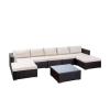 Christopher Knight Home 304752 Tom Rosa Outdoor 5 Seater Wicker Sectional Sofa Set, Multibrown with Beige Cushions