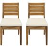 Christopher Knight Home Acacia Wood Outdoor Dining Chair Set of 2 with Cushions, Wooden Armless Patio Dining Chair, Sandblasted Natural Brown, Beige