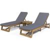 Christopher Knight Home Alfred Outdoor Acacia Wood 3 Piece Chaise Lounge Set, Teak Finish, Yellow, Blue(Dark Gray)