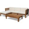 Christopher Knight Home Alice Outdoor 5 Piece Acacia Wood Sofa Set, Teak Finish, Beige