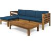 Christopher Knight Home Alice Outdoor 5 Piece Acacia Wood Sofa Set, Teak Finish, Dark Teal