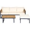 Christopher Knight Home Alvin 3-Piece Acacia Wood Metal Patio Furniture Set, Outdoor Sectional Conversation Sofa Chat Set with Coffee Table and Ottoman for Backyard or Balcony, Teak+Beige+Black