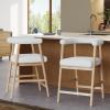 Christopher Knight Home Anita 25” Counter Height Bar Stools Set of 2, Boucle Fabric Bar Stool for Kitchen Island, Wooden Dining Room Armchair, Counter Stool with Footrest, Walnut+White(Natural+white)
