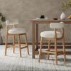 Christopher Knight Home Annes Counter Height Bar Stools Set of 2, Boucle Fabric Round Bar Stool for Kitchen Island, Wooden Dining Room Chair, Counter Stool with Footrest, Natural+Milky White(Natural+milky White)