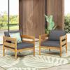 Christopher Knight Home Annie Acacia Wood Outdoor Chairs Set of 2, Patio Lounge Chair Outdoor with Slatted Back, Accent Chair with Cushions, Stylish Armchair for Balcony/Garden, Dark Gray + Teak(Dark Gray + Teak)