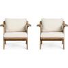 Christopher Knight Home Arcola Outdoor Club Chair with Cushion – Acacia Wood – Teak/Beige (Set of 2)(Chairs)