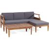 Christopher Knight Home Aston Outdoor 3 Seater Sofa Chat Set with Ottoman – Acacia Wood – Teak/Dark Gray