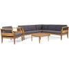 Christopher Knight Home Aston Outdoor 5 Seater Sectional Chat Set with Club Chair – Acacia Wood – Teak/Dark Gray