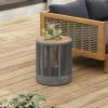 Christopher Knight Home Aueket Rustic Acacia Wood Side Table, 15″ Round Farmhouse Outdoor Patio Sofa Side Table, Boho Home Decor, Iron Frame Rope Design, 175 lbs Capacity, Easy Assembly, Teak+ Beige(Teak+ Gray)