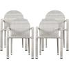 Christopher Knight Home Aurora Outdoor Wicker Armed Stacking Chairs with Aluminum Frame, 4-Pcs Set, Chateau Grey