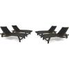 Christopher Knight Home Banzai Outdoor Wicker and Wood Adjustable Chaise Lounge with Pull-Out Tray, Set of 4
