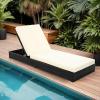 Christopher Knight Home Bayard Acacia Wood Chaise Lounge Chair Outdoor, Adjustable Backrest Sun Lounger Recliner, Patio Outdoor Chaise Lounge with 4″ Thick Water-Resistant Cushions, Black+Cream