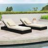 Christopher Knight Home Bayard Acacia Wood Chaise Lounge Chair Outdoor Set of 2, Adjustable Backrest Sun Lounger Recliner,Patio Outdoor Chaise Lounge with 4″ Thick Water-Resistant Cushion,Black+Cream