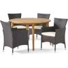 Christopher Knight Home Biella Outdoor 5 Piece Wood and Wicker Dining Set, Teak Finish and Multi Brown