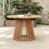 Christopher Knight Home Briar Farmhouse Acacia Wood Round Dining Table, Patio Dining Room Table with Unique Wooden Base for Backyard/Garden, Slatted Design Outdoor Dining Table, Light Teak(Light Teak)