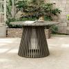 Christopher Knight Home Briar Farmhouse Acacia Wood Round Dining Table, Patio Dining Room Table with Unique Wooden Base for Backyard/Garden, Slatted Design Outdoor Dining Table, Light Teak(Grey)