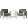 Christopher Knight Home Cape Coral Outdoor Aluminum Club Chairs with Side Table, Khaki / Silver