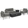 Christopher Knight Home Cape Coral Outdoor Chat Set with Fire Table, 5-Pcs Set, Khaki / Dark Grey