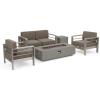 Christopher Knight Home Cape Coral Outdoor Chat Set with Fire Table, 5-Pcs Set, Khaki / Light Grey