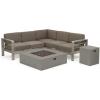 Christopher Knight Home Cape Coral Outdoor V-Shaped Sofa set with Fire Table, Khaki / Light Grey