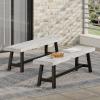 Christopher Knight Home Carlisle Outdoor Benches – Acacia Wood – Sandblasted Light Gray/Black (Set of 2)