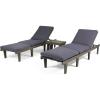 Christopher Knight Home Carlos Outdoor Acacia Wood 3 Piece Chaise Lounge Set, Teak Finish, Cream(Gray Finish  Dark Gray)