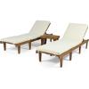 Christopher Knight Home Carlos Outdoor Acacia Wood 3 Piece Chaise Lounge Set, Teak Finish, Cream(Teak Finish  Cream)