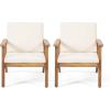 Christopher Knight Home Carlos Outdoor Acacia Wood Club Chairs with Cushions (Set of 2), Brown Patina Finish, Cream(Chairs)