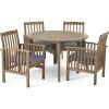 Christopher Knight Home Casa Outdoor Acacia Wood 5 Piece Dining Set with Round Table and Water Resistant Cushion, Gray Finish and Dark Gray