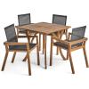 Christopher Knight Home Chaucer Outdoor Acacia Wood 4 Seater Square Dining Set with Mesh Seats, Teak and Black