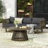 Christopher Knight Home Claremont Patio Sofa and Coffee Table Set, 2 Piece Outdoor Patio Furniture Set with Cushion, Acacia Wood 3 Seater Outdoor Sofa Daybed and Coffee Table Set, Teak+Beige(Grey+dark Grey)