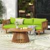 Christopher Knight Home Claremont Patio Sofa and Coffee Table Set, 2 Piece Outdoor Patio Furniture Set with Cushion, Acacia Wood 3 Seater Outdoor Sofa Daybed and Coffee Table Set, Teak+Beige(Teak+light Green)