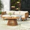Christopher Knight Home Claremont Patio Sofa and Coffee Table Set, 2 Piece Outdoor Patio Furniture Set with Cushion, Acacia Wood 3 Seater Outdoor Sofa Daybed and Coffee Table Set, Teak+Beige(Teak+beige)
