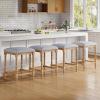 Christopher Knight Home Darius Backless Counter Height Bar Stools Set of 4, Acacia Wood Counter Stools with Upholstered Seat, Square Bar Stool for Kitchen Island, Dining Room Chair, Natural+Light Gray(Natural+light Gray)