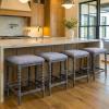 Christopher Knight Home Darius Backless Counter Height Bar Stools Set of 4, Acacia Wood Counter Stools with Upholstered Seat, Square Bar Stool for Kitchen Island, Dining Room Chair, Natural+Light Gray(Dark Gray)