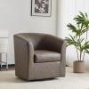 Christopher Knight Home Daymian Faux Leather Swivel Club Chair, Living Room Swivel Barrel Chair with 360-Degree Rotation and Cushion, Modern PU Club Chair with Metal Base, Dark Brown(Dark Brown)