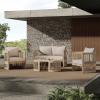 Christopher Knight Home Delbert Acacia Wood 4 Piece Patio Furniture Set, Wooden Patio Conversation Set with Club Chair+Coffee Table, 4-Seater Outdoor Loveseat Sofa Chair and Table Set, Natural+Beige