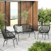 Christopher Knight Home Dessa 3 Piece Patio Furniture Set, Patio Wicker Accent Chair Set of 2 and Loveseat, Metal Frame 4 Seater Outdoor Papasan Lounge Chair Set, PE Rattan Outdoor Bistro Set, Black(Black)