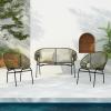 Christopher Knight Home Dessa 3 Piece Patio Furniture Set, Patio Wicker Accent Chair Set of 2 and Loveseat, Metal Frame 4 Seater Outdoor Papasan Lounge Chair Set, PE Rattan Outdoor Bistro Set, Black(Green)