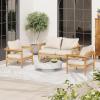Christopher Knight Home Dessa 3 Pieces Outdoor Chat Set, Acacia Wood Loveseat and Club Chairs, Wide Accent Armchair, 4 Seater Chair Set, Spacious Seating Sofa Sets for Poolside Backyard, Teak+Beige