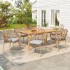 Christopher Knight Home Dessa 7 Pieces Dining Set, Faux Rattan Dining Chairs, Petal-Shaped Accent Chair, Acacia Wood Table, Slats Panel Design Table and Wicker Chairs Set for 6 Backyard, Teak+Beige