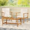 Christopher Knight Home Dunnigan Patio Conversation Set, Acacia Wood Club Chair and Coffee Table, Rectangular Side Table, Slat Panel Armchair, Outdoor Set for Backyard Garden Gathering, Teak+Brown