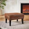 Christopher Knight Home Elber Mid-Century Modern Upholstered Ottoman Coffee Table, Small Living Room Sofa Footrest, Wooden Rectangular Ottoman Footstool, Brown