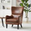 Christopher Knight Home Elber Mid-Century Modern Wingback Accent Chair, Faux Suede Upholstered Club Chair with Cushion, Wooden Living Room Lounge Chair for Reading, Relaxation, Brown