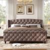 Christopher Knight Home Elley Velvet Upholstered King Size Bed Frame with Wingback Headboard, Modern King Bed Frame and Headboard, Wooden Slats Support, Easy Assembly, No Box Spring Needed, Beige(Brown)