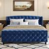 Christopher Knight Home Elley Velvet Upholstered King Size Bed Frame with Wingback Headboard, Modern King Bed Frame and Headboard, Wooden Slats Support, Easy Assembly, No Box Spring Needed, Beige(Blue)