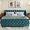 Christopher Knight Home Elley Velvet Upholstered King Size Bed Frame with Wingback Headboard, Modern King Bed Frame and Headboard, Wooden Slats Support, Easy Assembly, No Box Spring Needed, Beige(Green)