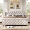 Christopher Knight Home Elley Velvet Upholstered King Size Bed Frame with Wingback Headboard, Modern King Bed Frame and Headboard, Wooden Slats Support, Easy Assembly, No Box Spring Needed, Beige(Beige)