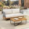 Christopher Knight Home Elly Acacia Wood Outdoor Loveseat and Coffee Table Set, 2 Piece Patio Furniture Set with Metal Frame, Outdoor Conversation Set with Cushion for Balcony/Backyard, Teak+Grey(Teak+beige)